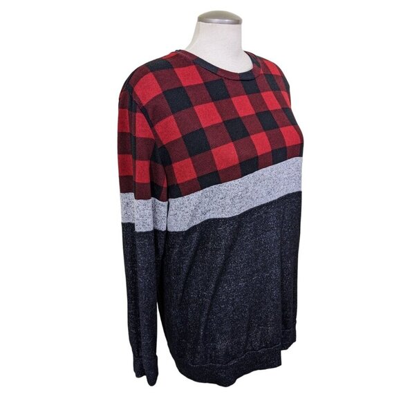 Grateful Hearts Womens Size XL Long Sleeved Buffalo Plaid Top Red Black Soft - Picture 2 of 6